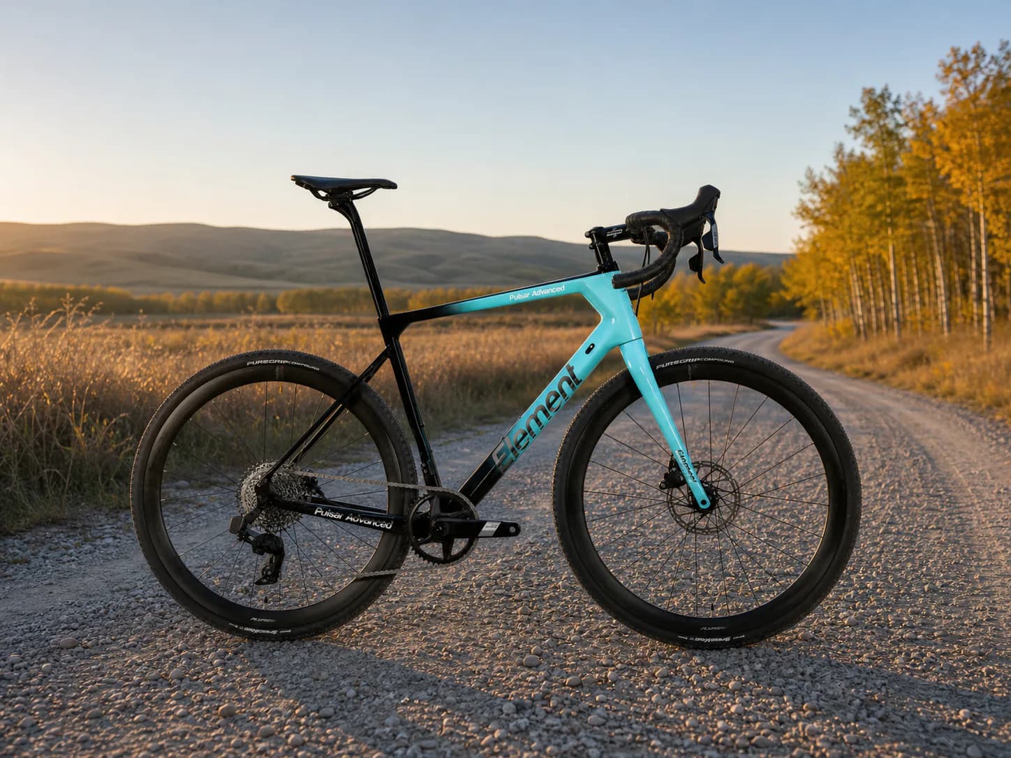 Element Pulsar Advanced gravel bike on a Canadian prairie road