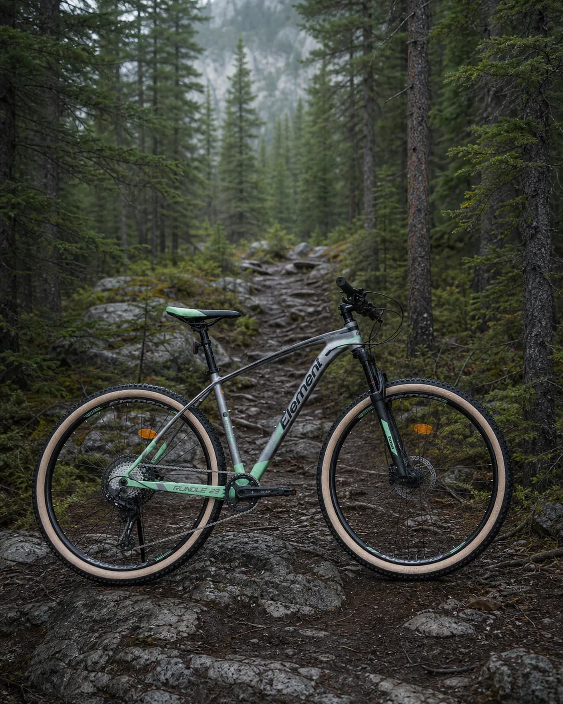 Element Rundle 29 mountain bike on a Canadian forest trail